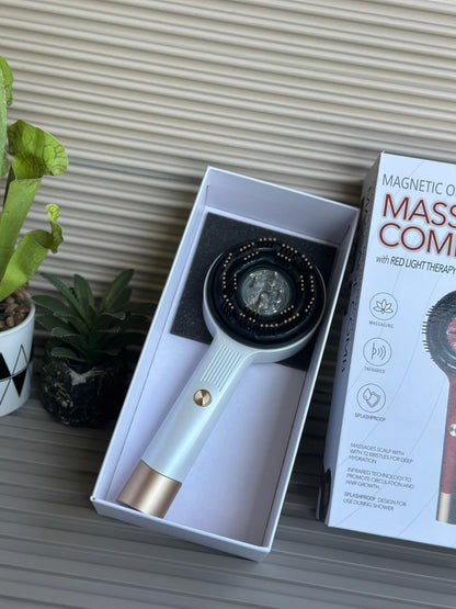 Magnetic Oil Dispensing Scalp Massage Comb with Red Light Therapy — Splashproof