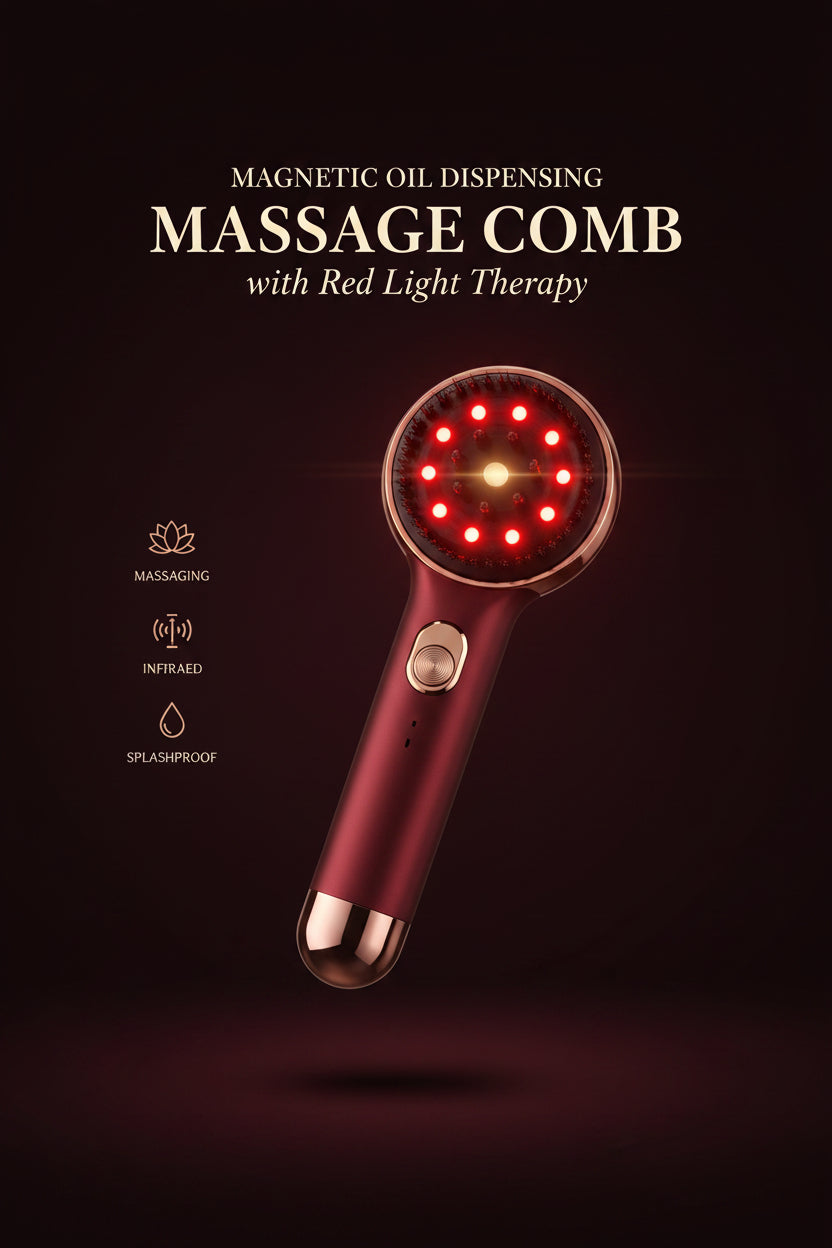 Magnetic Oil Dispensing Scalp Massage Comb with Red Light Therapy — Splashproof