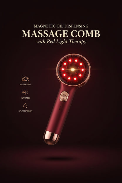 Magnetic Oil Dispensing Scalp Massage Comb with Red Light Therapy — Splashproof