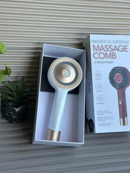 Magnetic Oil Dispensing Scalp Massage Comb with Red Light Therapy — Splashproof