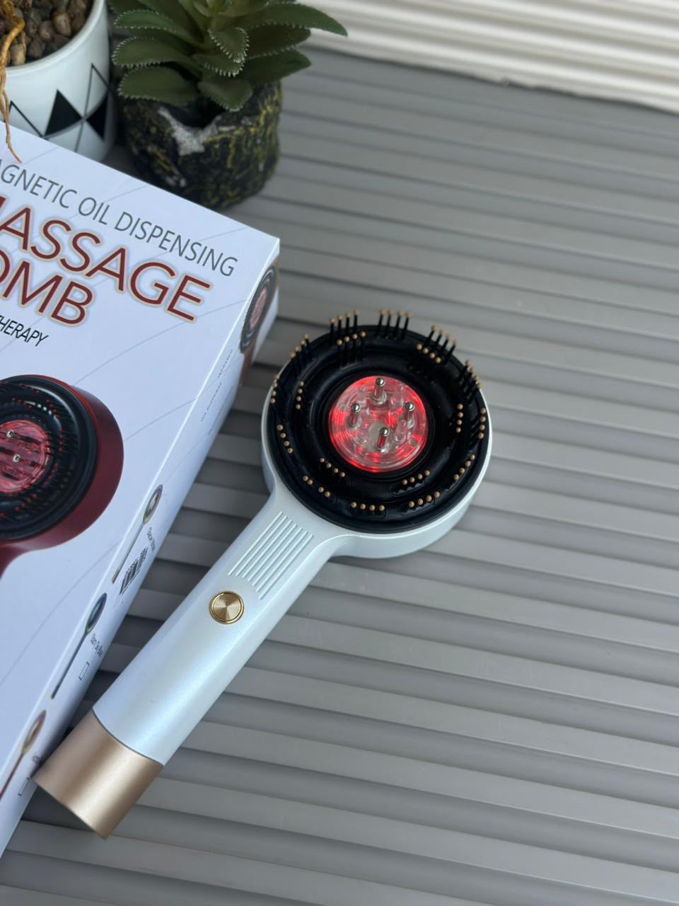 Magnetic Oil Dispensing Scalp Massage Comb with Red Light Therapy — Splashproof